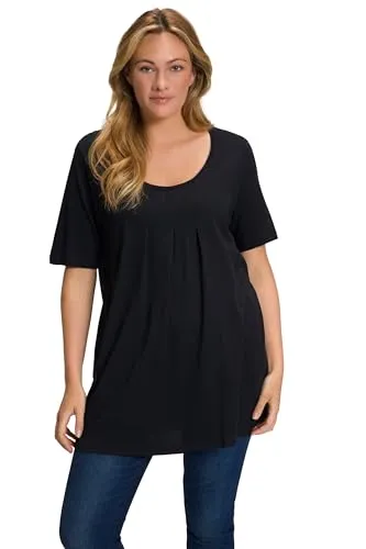 Ulla Popken Damen große Größen Übergrößen Plus Size T-Shirt, Zierfalten, A-Linie, Rundhals, Halbarm, Modal