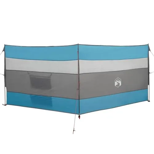 vidaXL Camping-Windschutz Blau 340x130 cm - Wasserdichter Windschutz für Camping und Freizeit, bietet Schutz vor Wind und Wetter mit einfacher Montage und zusätzlichem Stauraum für persönliche Gegenstände.