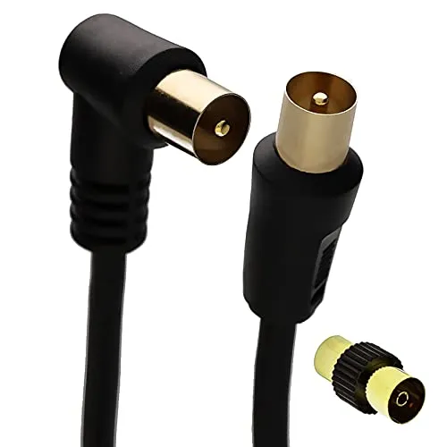 RF Rechts Abgewinkelt TV Antenne Digitale Erdgebundene Stecker Video Kabel & Kupplung Vergoldeten 1,5 m Schwarz [1.5 Meter/1,5m]