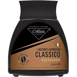 Cellini Kaffee Instant Espresso Classico 100g - Löslicher Kaffee für schnellen Genuss, mild und harmonisch ausbalanciert. Ideal für Kaffeeliebhaber, die Qualität schätzen. Einfach mit heißem Wasser aufgießen und genießen!