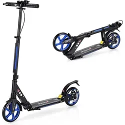 COSTWAY Kickscooter mit Klingel und Ständer, Scooter Roller höhenverstellbar, Tretroller klappbar, Cityroller bis 100kg, Scooter inkl. Traggurt - Blau