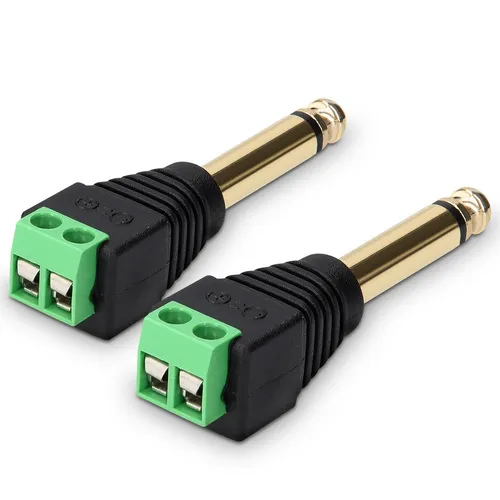2x 6,35 mm Klinkenstecker Adapter Klinke auf 2-Pin Audio Kabel Terminal Block