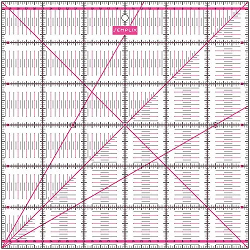 SEMPLIX Patchwork-Lineal Quilt-Lineal, transparent, mit cm-Skala und Winkelfunktionen, ideal für Patchwork und zum Basteln, 30 x 30 cm (pink)