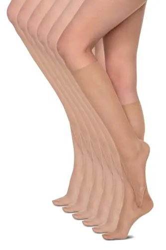 Annes styling Damen-Socken, Kniestrümpfe, 15 DEN, druckfrei, leicht und bequem, für jeden Tag, glattes Material, Einheitsgröße, sechs Paar Sheena15, Natural