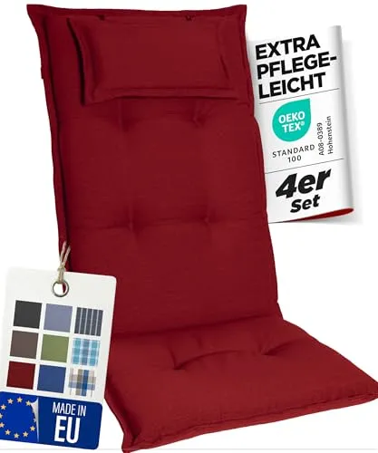 Gardisun Hochlehner Gartenstuhlauflagen 4er Set in rot von Gardisun