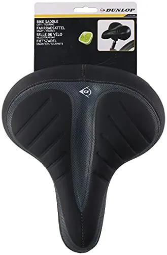 Dunlop Fahrradsattel, City, Trekking oder MTB - Sattel mit Gel und Stahlfedern - Spezieller Belüftungskanal - Schwarz
