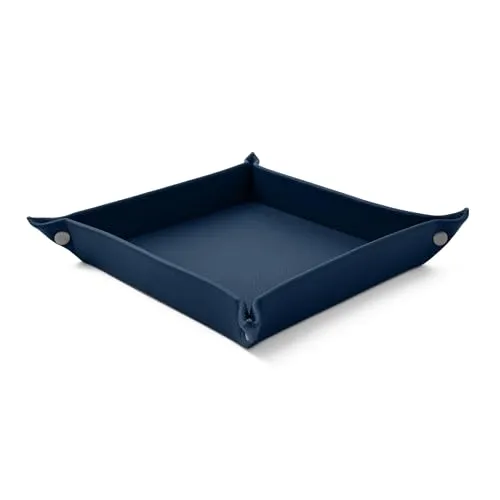 Eglooh - Iris - Taschenleerer aus echtem Leder Blau - Schreibtisch-Organizer mit modernem Design - Ablagefach für Schlüssel, Münzen, Schmuck - cm 18 x 18 - Made in Italy