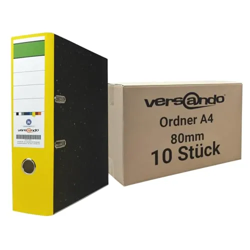 versando 10x breiter Premium Ordner DIN A4 Rücken 8cm Aktenordner Ringordner - Blauer Engel zertifiziert - gelb