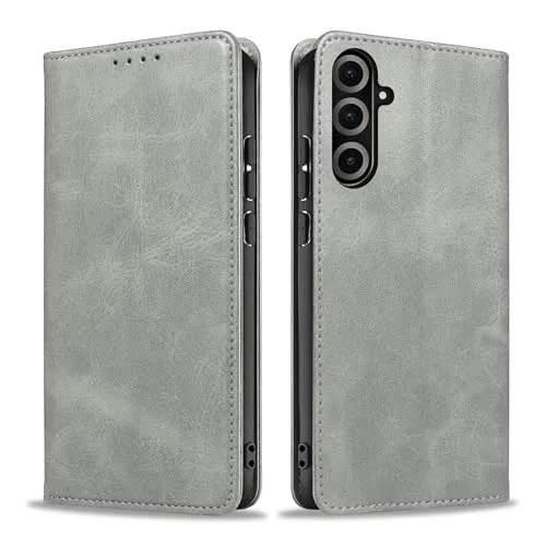 LBH Handyhülle Smartphone-Hülle für Samsung Galaxy A26 5G Klapphülle Magnetverschluss Kartenfächer Geldfach Standfunktion Case Etui Rundumschutz Schutzhülle Grau