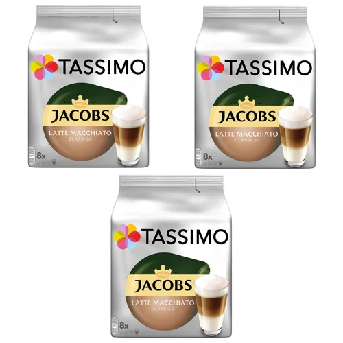 TASSIMO Kapseln Jacobs Latte Macchiato Classico 3 x 8 T Discs - Kaffeekapseln für Tassimo, ideal für Latte Macchiato-Liebhaber. Genießen Sie cremigen Kaffee mit einem köstlichen Milchschaum. Perfekt für den täglichen Genuss!