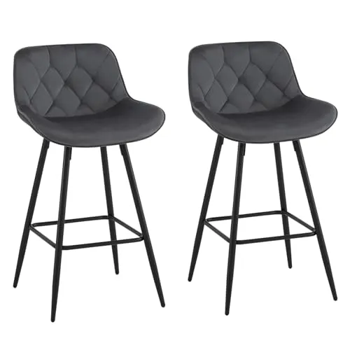 EUGAD Barhocker 2er Set, Barstühle mit Rückenlehne, ergonomischer Polsterhocker mit Samtbezug, Hocker für Bar Kücheninsel Bistro mit Metallbeinen, Dunkelgrau, 1069BY-2