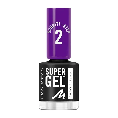Manhattan Super Gel Top Coat - 12ml, UV-freier Überlack für bis zu 14 Tage Halt - Überlack für glänzende Nägel ohne UV Licht und mit bis zu 14 Tagen Halt. Der patentierte Gel-Lack sorgt für bombenfesten Schutz und einfaches Entfernen.