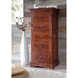 Massivmoebel24 Kommode OXFORD aus Akazie - Schubladenkommoden aus massiver Akazie, 54x44x122 cm, elegant nougat lackiert und ideal für stilvolle Wohnräume.