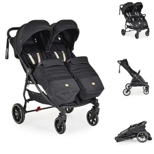 Cangaroo Zwillingskinderwagen 2Gether, Fußabdeckungen, Aluminiumrahmen, faltbar schwarz