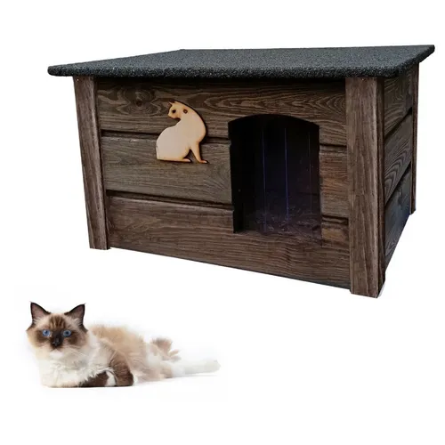 QLS Katzenhaus aus Holz 60x44 cm - Winterfest und Isoliert für Draußen - Katzenhöhlen & -häuser: Optimaler Winterschutz durch dreischichtige Wände und Thermo-Dach, ideal für kalte Temperaturen.