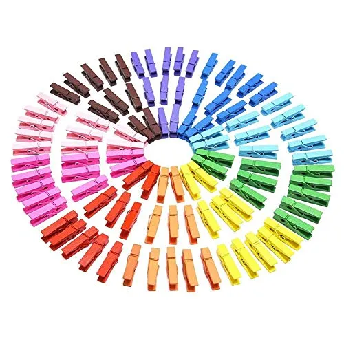 Stück Mini Holzklammern Bunt Wäscheklammern Holz Klein 3,5cm Miniklammern 10 Farben Dekoklammern Zierklammern für Fotos Fotowand Clothespins DIY Handwerks 100