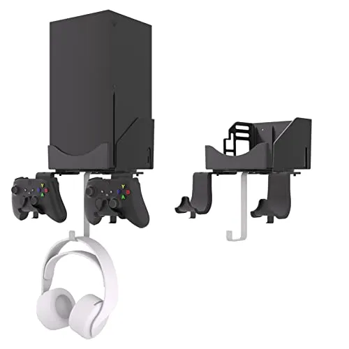 Hosanwell Wandhalterungs für Xbox Series X, Halterungs Wand für Xbox Series X Konsole und Controller und Kopfhörer, Halter mit Rutschfester Matte, Ladekerbe für USB Kabel Erhältlich