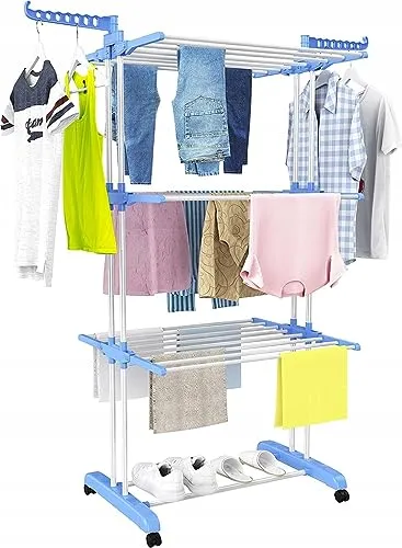 ADGO® Cloth Drying Stand XXXL - Ergonomischer 3-Ebenen Wäscheständer - Wäscheständer mit XXXL-Kapazität, ideal für große Wäschemengen und schnelles Trocknen ohne Knitterfalten.