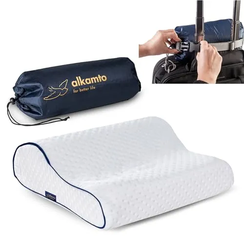alkamto Reisekissen-Campingkissen-ergonomisches Memory-Schaum-Kissen mit temperaturregulierendem Bezug-Oeko-TEX Made IN Green