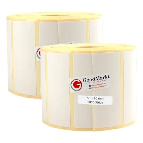 GoodMarkt Thermodirekt Etiketten selbstklebend | 50x20 mm 2 Rolle, weiß, 2000 Etiketten | Kompatibel mit Brother, Zebra | Haushaltsetiketten, Barcodeetiketten, Marmeladenetiketten