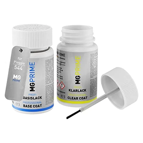 MG PRIME Autolack Lackstift Set für Piaggio 544 Montebianco Basislack Klarlack je 50ml