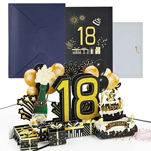 Joyoldelf Geburtstagskarte zum 18. Pop Up Grußkarten, 3D Pop Up Karte Geburtstag Grußkarte, Geburtstagskarten mit Umschlag für Frauen Mütter Mädchen Männer Freunde Romantik Geschenk-Karte