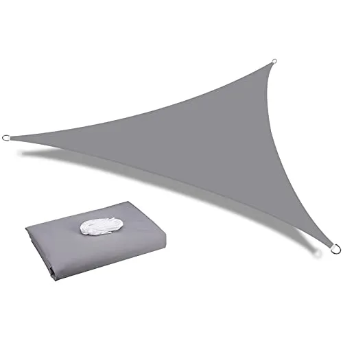 HEYOMART Sonnensegel Dreieck 3 x 3 x 3m Wasserdicht Sonnenschutz inkl Befestigungsseile PES Polyester mit UV Schutz für Garten Terrasse Camping, Hellgrau