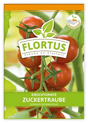 FLORTUS Kirschtomate Zuckertraube | Gemüsesamen | Tomatensamen | Kirschtomatensamen | Cocktailtomatensamen | Samen zur Anzucht für Garten, Balkon, Küche & Fensterbank