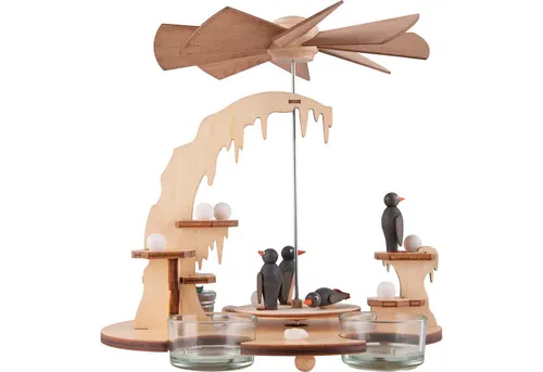 Teelichtpyramide mit 3 Eulenkindern - Handgefertigte Weihnachtsdekoration - Pyramiden: Handgefertigte Teelichtpyramide aus Holz mit 3 Eulenkindern, ideal für die festliche Weihnachtszeit und als dekorativer Blickfang.