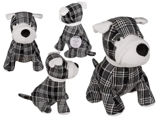 Schwarz/grau/weiß karierter Türstopper, Hund, ca. 25 cm, aus 100% Polyester, ca. 1 kg