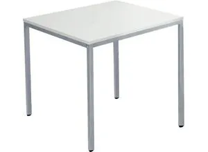 Schäfer Shop Pure Stahlrohrtisch, Quadrat, Quadratrohrfuß, B 800 x T 800 x H 720 mm, lichtgrau/weißaluminium