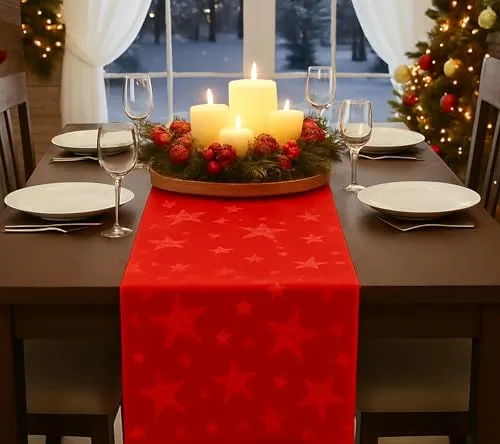 KAMACA Lotus Effekt Läufer Magic Stars mit Sternen Motiv in rot von KAMACA