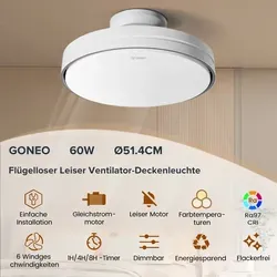 GONEO Flügelloser Deckenventilator mit Licht und Fernbedienung