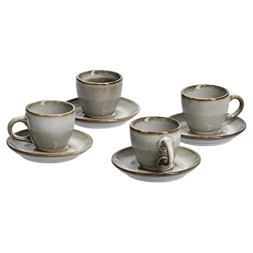 Zeller Present Espresso-Set Keramik beige 8tlg. - 4 Tassen und Untertassen - Thermobehälter, ideal für genussvollen Espresso mit stilvollem Design, spülmaschinengeeignet und aus lebensmittelechtem Material gefertigt.