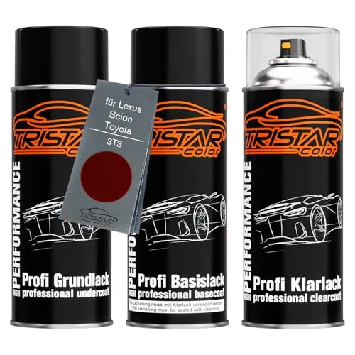 TRISTARcolor Autolack Spraydosen Set für Lexus/Scion/Toyota 3T3 Red Perl Grundlack Basislack Klarlack Sprühdose 400ml