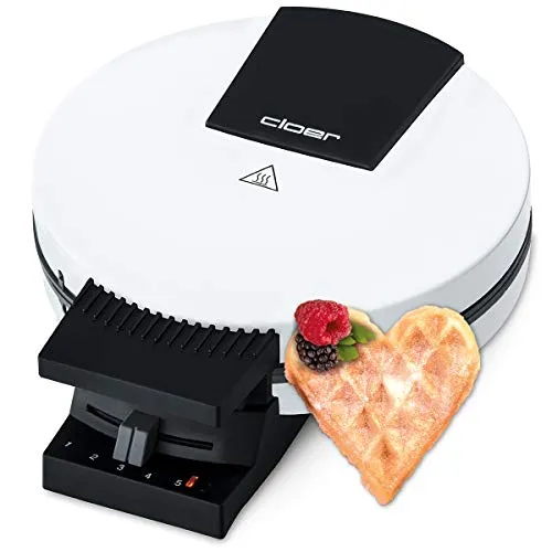 Cloer 120 Waffeleisen – XXL Waffeln im Herzformat (19,5 cm), 1200 Watt, mit Backampel und einfachem Reinigungsdesign in Weiß - 