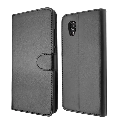 SDTEK Hülle Für Alcatel 1 (2019-2021) Tasche Leder Flip Case (Schwarz)