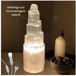 Landster Nachttischlampe Selenite - 30 cm Kristall Tischleuchte - Elegante Tischleuchte aus Selenit, 30 cm hoch, sorgt für stimmungsvolles Licht und verleiht jedem Raum einen Hauch von Luxus.