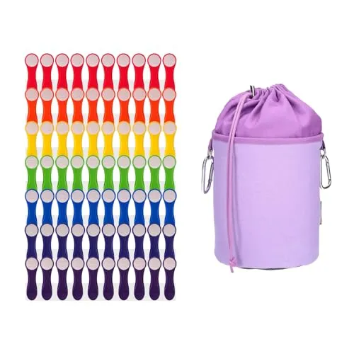 trendfinding 70 Regenbogen Wäscheklammern mit Canvas Beutel - Bunte Wäscheklammern mit Edelstahlfedern, ideal für drinnen und draußen. Der robuste Canvas Beutel bietet sicheren Stauraum und sorgt für gute Laune beim Wäsche aufhängen.