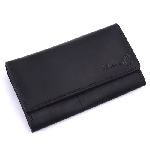 Schwarze Damen Geldbörse aus Echt Vintage Leder - Geldbörsen & Etuis, mit RFID-Kartenfächern für optimalen Schutz Ihrer Kreditkarten und handgefertigt aus hochwertigem Leder.