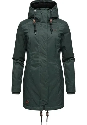 Ragwear Damen Mantel Tunned YOUMODO Dark Green, Größe M - Funktionsjacken: Eleganter und warmer Wintermantel mit großer Kapuze, 100% vegan, wasserabweisend und kuscheligem Teddyfell-Futter für hohen Tragekomfort.
