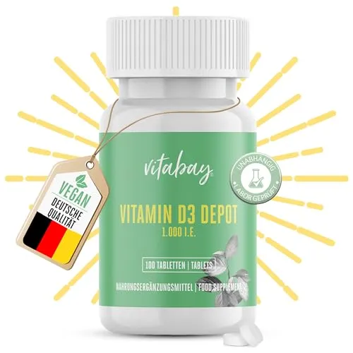 Vitabay – Vitamin D3 Depot 1000 I.E. – 100 Vegane Tabletten – Hochdosiert – Vitamin D3 Tabletten & Kapseln – Vit D – Vitamin D 1000