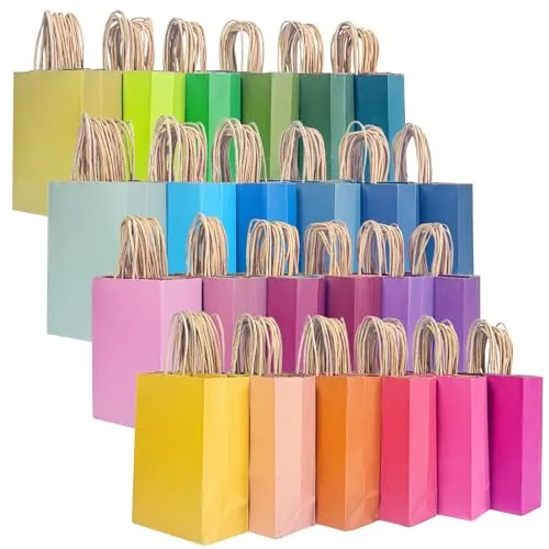 Gcardist Kleine 24er-Packung Papiergeschenktüten mit Henkeln – Bunte Kraftpapiertüten – 24 Unifarben (8.3