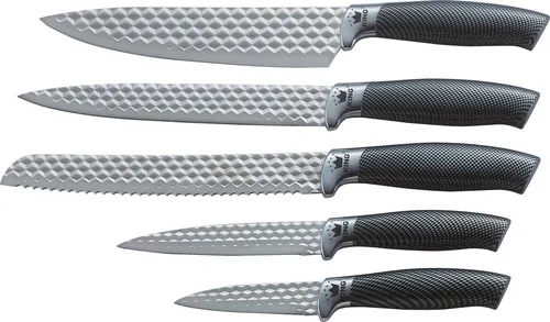 KING Messerblock Carbon Diamond (6tlg) - Hochwertige Klingen mit Rautenstruktur - Küchenmesser-Set mit Antihaft-Eigenschaft für hygienisches Arbeiten. Inklusive 5 verschiedenen Messern und stylischem Messerblock.