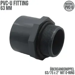 mm PVC Klebe Fitting Übergangsnippel Sechs-/Achtkant 63/75 mm x 2 mit O-Ring...