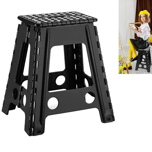 45cm Tritthocker Klappbar, Falthocker für Kinder und Erwachsene, Tragbarer und Faltbarer Klapphocker, Fussbank rutschfest, Kinderhocker aus Kunststoff für Küche, Bad und Wohnzimmer (schwarz)