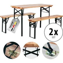 Stagecaptain Hirschgarten Bierzeltgarnitur für Balkon 117 cm - 2x Set - Gartenmöbel-Set für Balkon, 6-teilig und zusammenklappbar, ideal für platzsparendes Verstauen, mit stabilen Metallscharniere und lackierten Holzoberflächen.