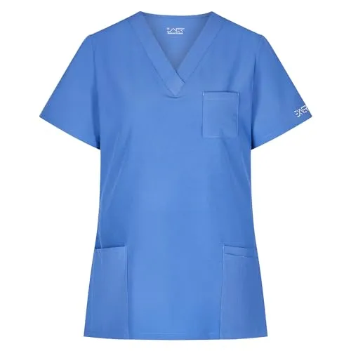 EXNER medizinischer Schlupf-Kasack, Regular fit Stretch, für Damen in Krankenpflege, Altenpflege, Kosmetik, Medizin, Light Blue, Größe M