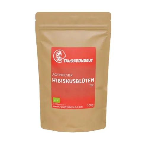 Hibiskusblüten Tee BIO (100g) Ägyptischer Hibiskustee – intensiv rot & fruchtig – Hibiskusblütentee aus kontrolliert biologischem Anbau von Tausendkraut
