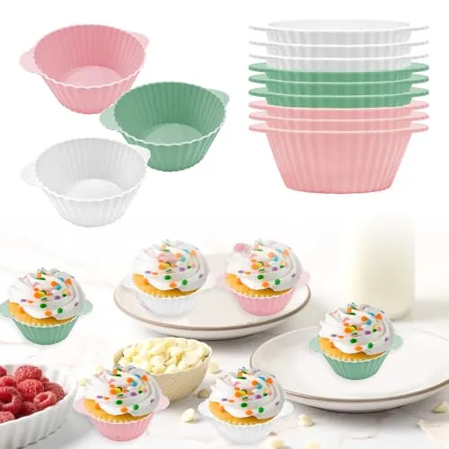 FuxFuis Silikonformen für Muffins, 12 Stück Muffinform Silikon Backform | Wiederverwendbare Air Fryer Cupcake Formen BPA-frei Muffin Form 3 Farben Klein Silikon-Muffinform für Kuchen Pudding Muffins